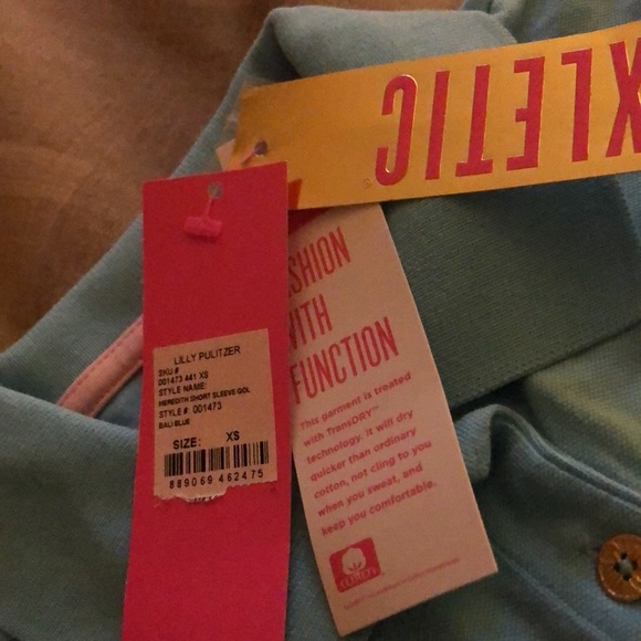 NWT Lilly Pulitzer Meredith Luxletic Short Sleeve Polo Bali Blue. Size xs. - Picture 9 of 10